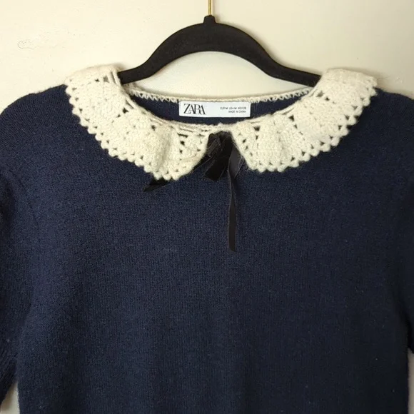 ZARA Royal Blue Knit Bib Collar Women's Sweater M - Picture 4 of 7